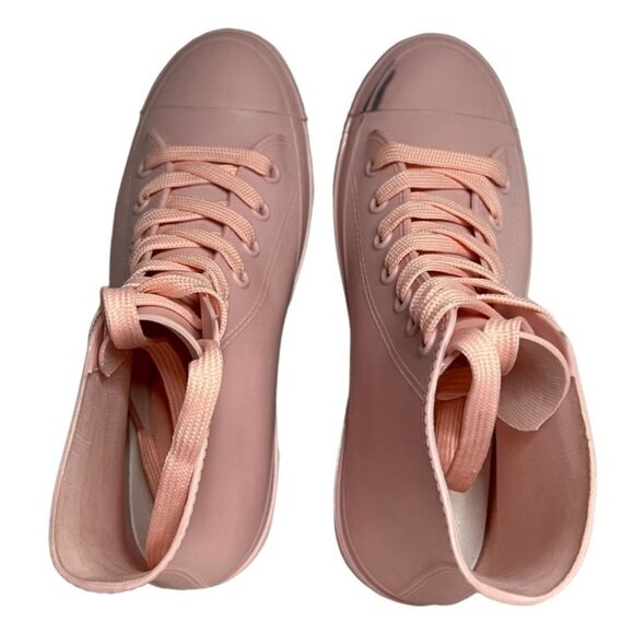 Pink High-Top Rubber Sneakers With Glossy Toe Cap & Lace-Up Closure - Picture 3 of 5